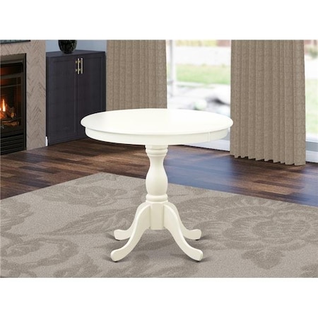 East West Furniture East West Furniture AMT-LWH-TP Antique Round Modern Dining Table with Linen White Table Top Surface & Asian Wood Round Pedestal Legs AMT-LWH-TP